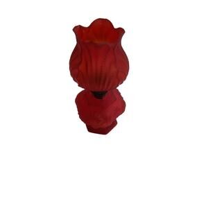 Rare Antique Red Satin glass Tulip Oil lamp. Highly Collectible